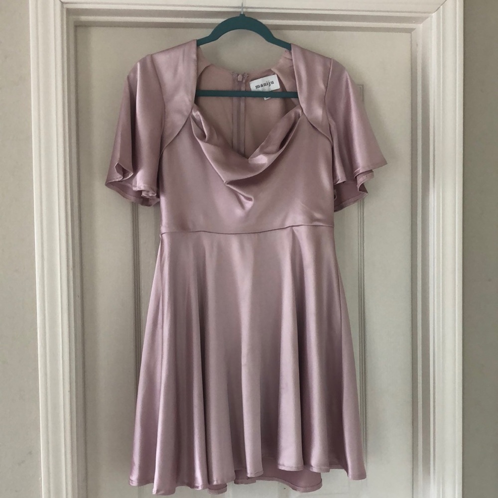 Maniju baby pink satin dress with sleeves size medium